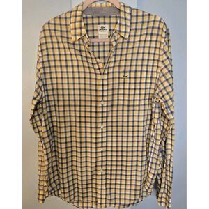 Lacoste Plaid Button Down Shirt Mens 42 Yellow Blue Long Sleeve Preppy Old Money